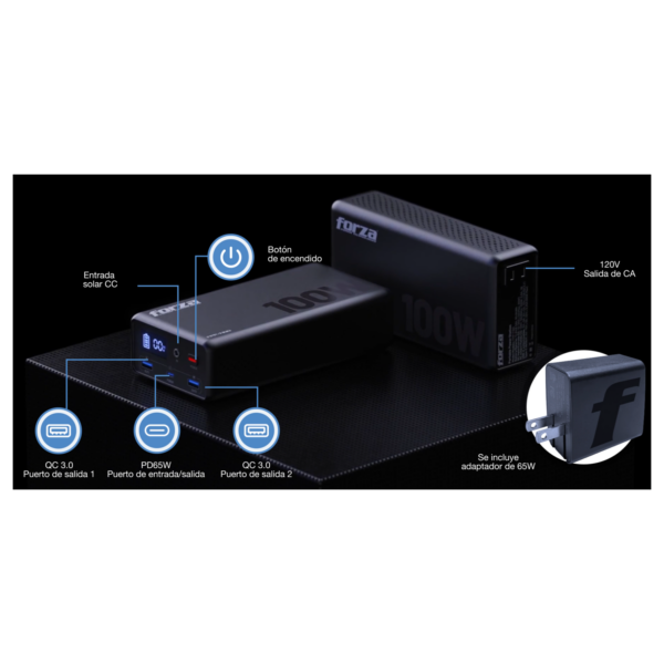 dbff9d_bf209afee5d14de3b18404f67b14f1c2mv2.png Estacion de Poder Portatil Forza TITAN FPP-T100 100W-1AC
