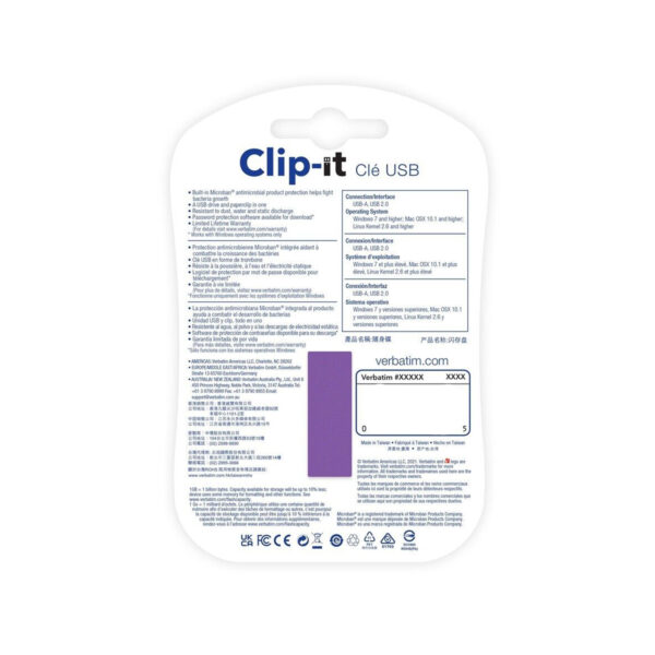 Pendrive 16GB Verbatim Clip-it 2.0 Violeta